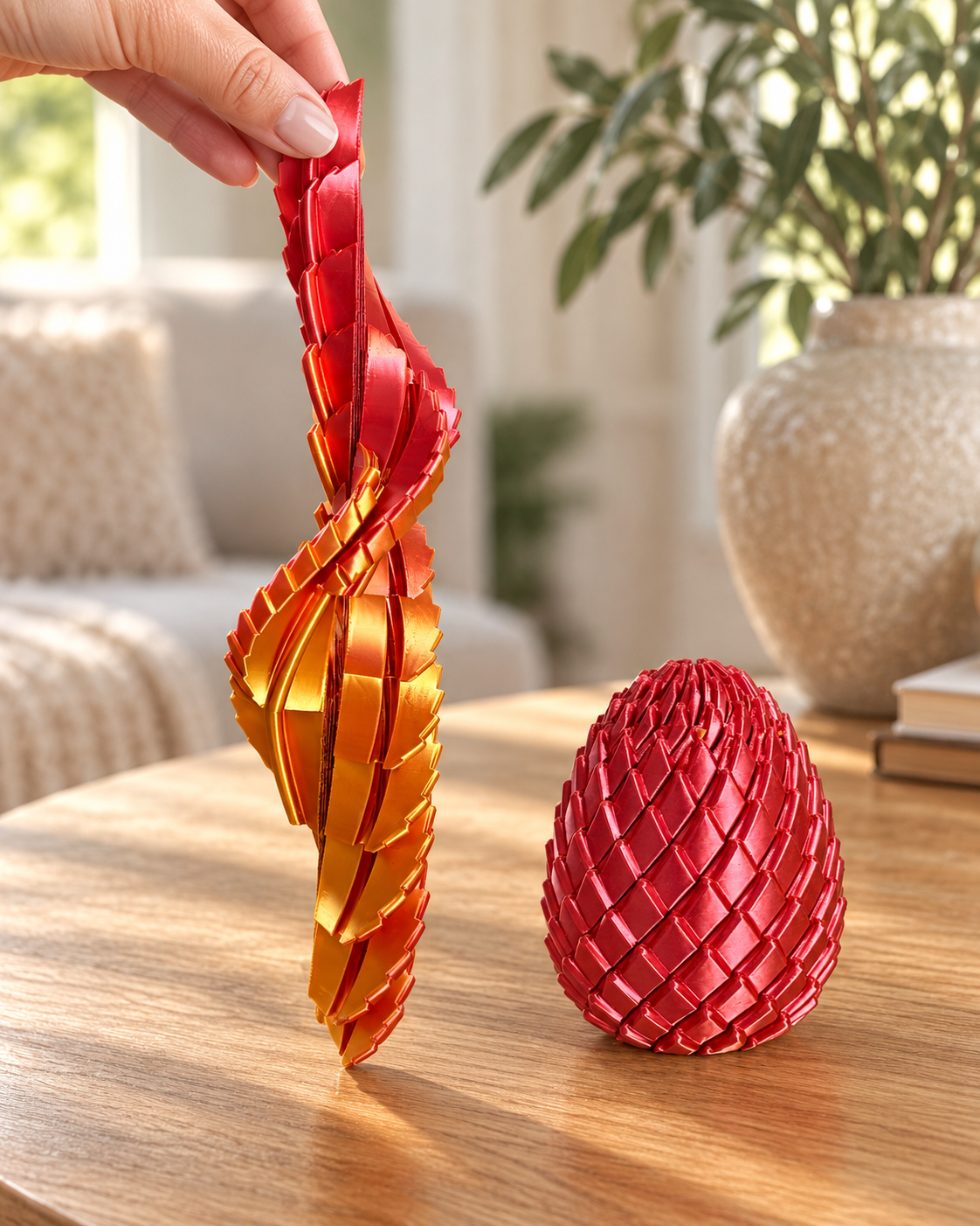 Multicolor articulated dragon egg fidget opened and displayed