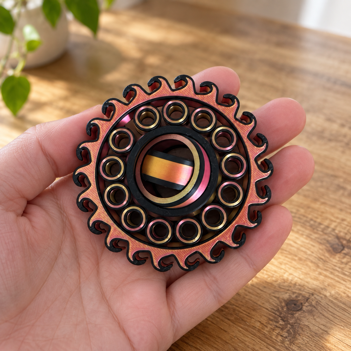 Dual color 3D printed ring spinner fidget held in hand