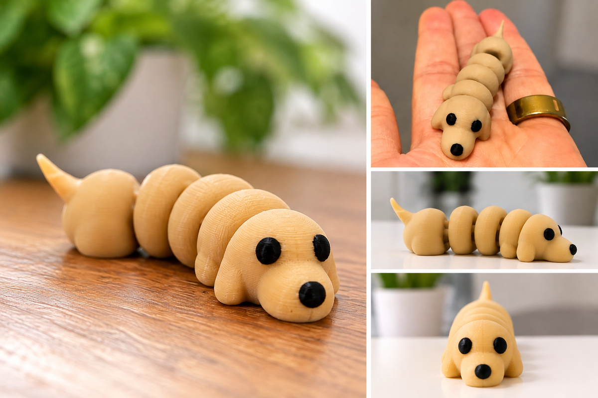 Beige articulated mini puppy fidget toy